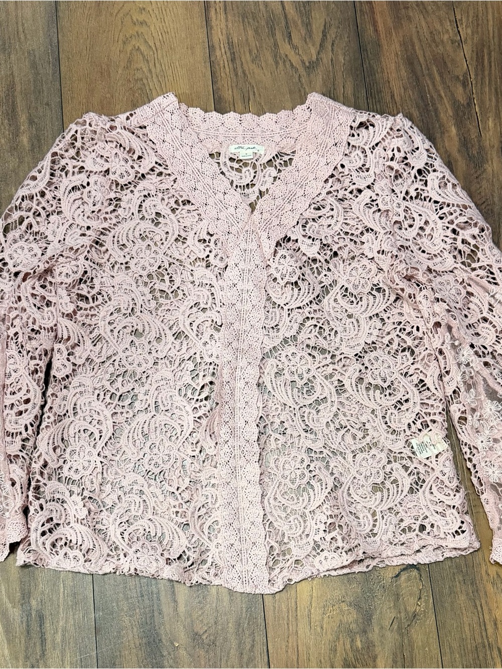 Ultra Pink Blush Crochet Lace Button-Front Blouse